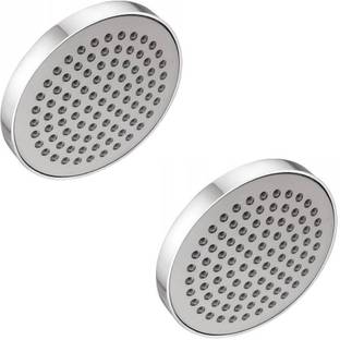 KAMAL Overhead Shower Ultra 5 Inch Round - Set of 2 (Only Showerhead) Metallic Silver Finish with Grey Face and Silicon Nozzles Shower Head