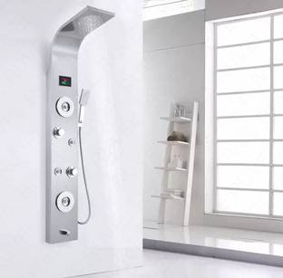 RUVEL Shower Panel - Sayflow with Hydropowered LED Light + Digital Display & 5 Water Functions With Top Rainfall Water Outlet, Waterfall Outlet