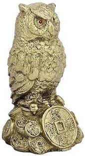 SMARTEXPO Golden Brown Owl Standing on a Pile of Coins Idol Statue Decorative Showpiece Decorative Showpiece  -  10 cm