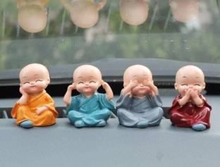 UNYSHOPPE Baby Monk Buddha Set Of 4 Statue for Home Office Car Dashboard Decor Miniature Decorative Showpiece  -  6 cm