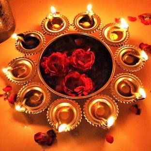 aasha brass collections Diya Shape Flower Decorative Urli Bowl Handcrafted Bowl for Floating Flowers Decorative Showpiece  -  30 cm