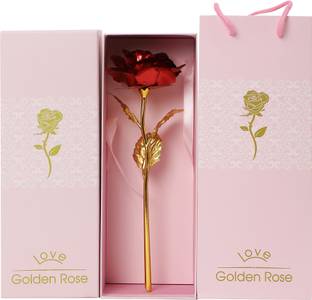 INTERNATIONAL GIFT Gold Plated Artificial Red Rose Flower With Box & Bag | For Best Gifts Valentine Decorative Showpiece  -  28 cm