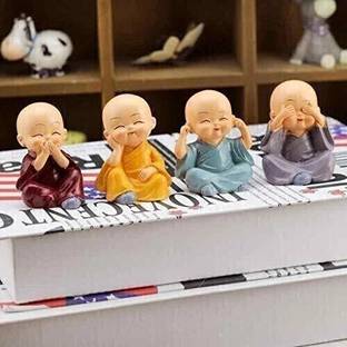 TIED RIBBONS Cute Buddha Monk Statue Small Car Dashboard Accessories Decorative Showpiece  -  5 cm