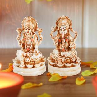 TIED RIBBONS Lord Laxmi Ganesha Idol Statue God Murti for Home Temple Pooja Room Diwali Decorative Showpiece  -  11.2 cm