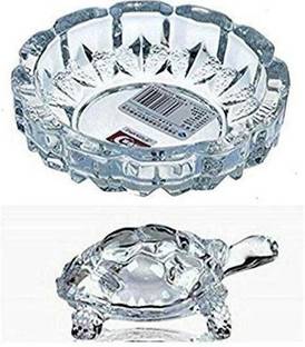 HSA Crystal Tortoise with Beautiful Plate/Holy Fengshui Vastu Set Decorative Showpiece  -  14 cm