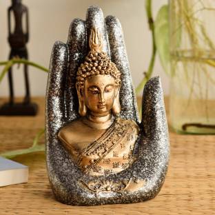 eCraftIndia Golden Silver Handcrafted Buddha Palm Decorative Showpiece  -  18 cm
