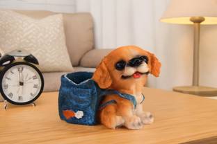 SR JAANVI COLLECTION Cute Puppy Dog Pen Pencil Holder, Resin Pet Pen Decorative Showpiece  -  9.9 cm