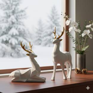 Flipkart SmartBuy Elegant White Crane Couple Statue with Golden Wings –14 inch – Resin Home Décor Decorative Showpiece  -  21.5 cm