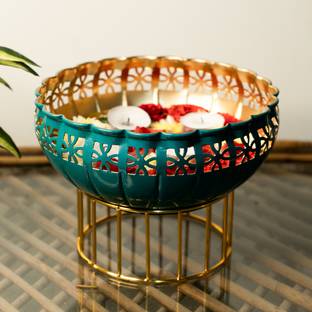 Ekhasa Metal Urli for Home Décor|Perfect Décor Item for Diwali Pooja & Other Festivals Decorative Showpiece  -  14.2 cm