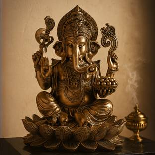 Theshilp Chaturbhuji God Ganesha Idol in Antique Bronze, 10 Inch | Idol for Office Table Decorative Showpiece  -  25 cm