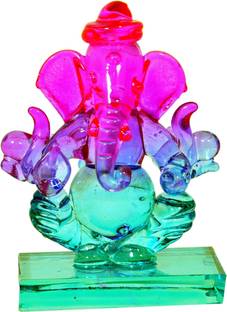 jagriti enterprise crystal ganpati idol twin face for car dashboard and pooja decor Decorative Showpiece  -  12 cm