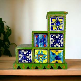 Diwam handicrafts hand painted ceramic drawer box, Decorative Showpiece  -  26 cm