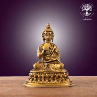 Indigenite Lord Buddha Sitting In Abhaya Mudra with Base - Brass Statue Decorative Showpiece  -  22.9 cm