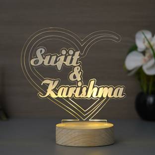 eCraftIndia Personalized Names Design on Acrylic & Wood Base Night Lamp (Rechargeble ) Decorative Showpiece  -  20 cm