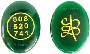 Multiagate Green Jade Crystal Money Switch Word & Zibu Symbol of Prosperity Oval Shape Decorative Showpiece  -  0.5 cm