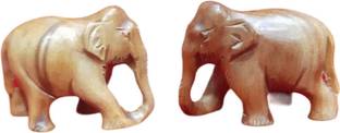 Mamta Handicrafts Original White Sandalwood Elephant Pair Combo Set Down Trunk 1 INCH for Home Decorative Showpiece  -  2.5 cm