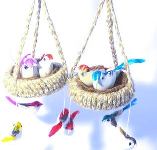 ds Birds with Hanging Nest for Home Decoration pack of 2 Decorative Showpiece  -  23 cm