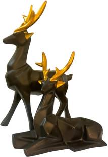 VIBHSA Resin Black Deer/Hiran Showpiece for Home & Office Decor Set of 2 Decorative Showpiece  -  17 cm