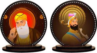 Pawandeep Guru Nanak Dev & Guru Gobind Singh Ji Car Dashboard Idol Combo Decorative Showpiece  -  8 cm