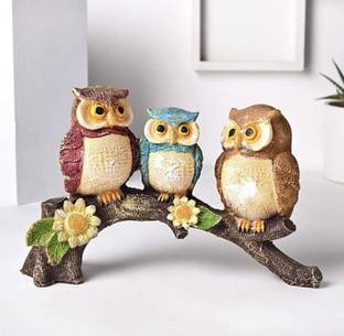 Merakart Set of 3 Owl Family Resin Figurine Sitting On Tree Branch Showpiece Decorative Showpiece  -  15 cm