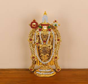 Adhvik Lord Tirupati Balaji/venkateswara/vyankatesh Small Flower Mala God Stand Idol डेकोरेटिव शोपीस  -  8 cm