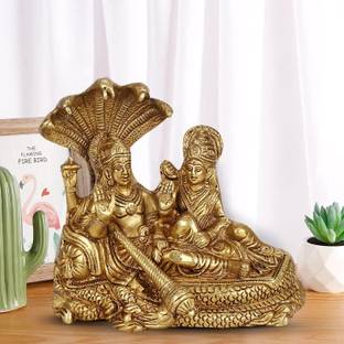 LABHCART Brass Lakshmi Vishnu Idol God Goddess Statues Religious Deity Decorative Showpiece  -  10 cm