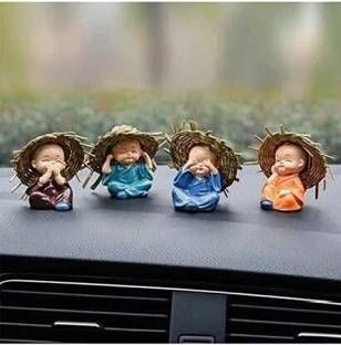BHATIA Bhatia Set of 4 Baby Cap/Hat Monk Buddha Laughing Statue for Home Office Feng Shui Showpiece Idol Gift Decorative Showpiece - 6 cm (Polyresin, Multicolor) Decorative Showpiece  -  6 cm