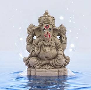 SOMUDEE Ecofriendly Ganesh Murty Idol Pack of 1, Made With 100% Clay Decorative Showpiece  -  10 cm
