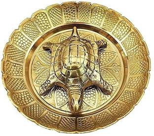 Denique Brass Turtle Vaastu Fengshui Tortoise on Plate ,for Career & Good Luck Gift Decorative Showpiece  -  3 cm