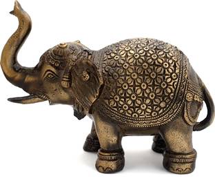Two Moustaches 8 Inches Metal Carved Elephant Showpiece Decorative Showpiece  -  15 cm