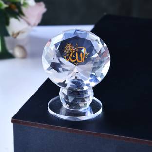 KhwajaDarbar Crystal Table Decor with Golden-Printed Holy Name Allah,Islamic Collectible Gift Decorative Showpiece  -  6.4 cm