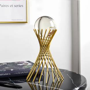 PYU ENJOY SHOPPING Clear Crystal Ball with Gold Art Deco Stand | Light Luxury Crystal Sphere Decorative Showpiece  -  24 cm