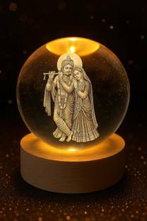 Lavidi Spiritual LED 3D Crystal Radhe Krishan Design | Perfect Gift & Home Décor Piece Decorative Showpiece  -  6 cm