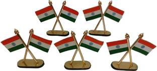 BRASS BLESSING 5 pcs National Emblem Ashok STAMBH Chakra with Flag Home Office Desk (2432-5) Rectangle Outdoor Flag