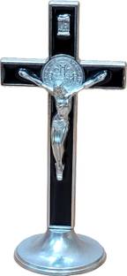 Divine Creations St Benedict Cross with Stand for Altar, Car, Study Table, Office Desk Decorative Showpiece  -  10 cm
