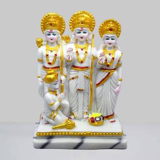 SPLICE Marble Dust Lord Ram Darbar Statue, Sita and Hanuman Idol Decorative Showpiece  -  23 cm