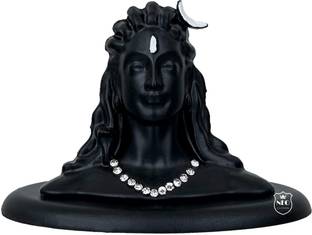 Neo Classic Adiyogi Black Statue White Diamond Miniature Car Dashboard Idols Statues Shiva Decorative Showpiece  -  6 cm