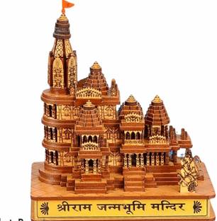 CSOK Red Base Handmade Wooden Shri Ram mandir Ayodhya 3D Wood Tempal Decorative Showpiece  -  12 cm