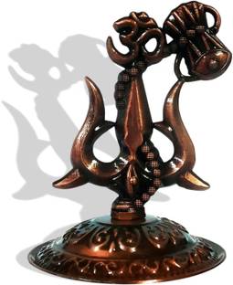 Adhvik Metal Shiv, Mahadev Trishul,trident with Damaru God Stand for Gift Car Dashboard Decorative Showpiece  -  6 cm