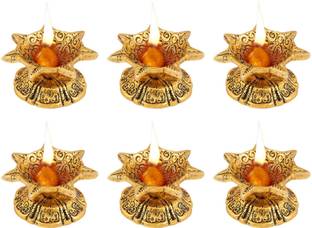 INTERNATIONAL GIFT Gold Plated ( 6 Set ) Jyot Diya | For Pooja, Mandir, Diwali, Home Aluminium (Pack of 6) Table Diya Set