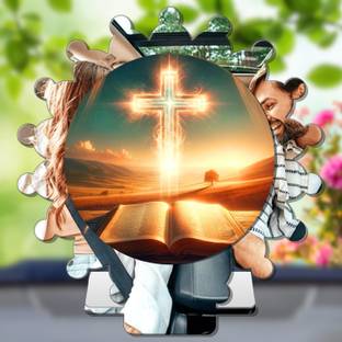GiftsRange Christian Cross Silver Car Dashboard Idol Premium Decorative Showpiece  -  8 cm