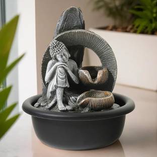 The Better Home Buddha Fountain with LED Lights| Waterfall Fountain for Gifting| Table Top, Home Decorative Showpiece  -  19 cm