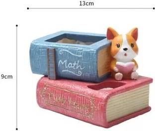 SUBSOLUTION ENTERPRISES Double Book Dog Resin Pot – Cute Decorative Planter for Succulents & Home Decor Decorative Showpiece  -  9 cm