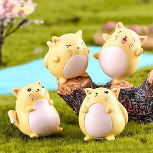 Ascension 4 Pcs Cute Mischievous Cat Figurines Miniature Showpiece for Fairy Garden, Home Decorative Showpiece  -  3.3 cm