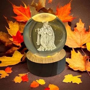 RADHE RADHE 3D Crystal Ball Night Light DIWALI LAMP RADHE KRISHANA FOR HOME,OFFICE,GIFTS Decorative Showpiece  -  7 cm