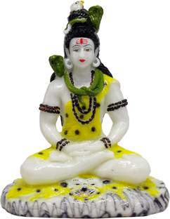 G LOOKS Shiva Dhyan Mudra Statue/ Bhole Shankar Marble Dust Idol (Yellow) 9.5 Inch Decorative Showpiece  -  24 cm