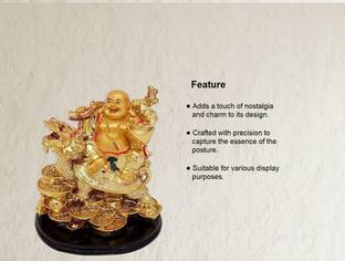 krishnagallery1 Dragon Gold Plated Laughing Buddha, Gautam Buddha Handicraft Statue Decorative Showpiece  -  18 cm