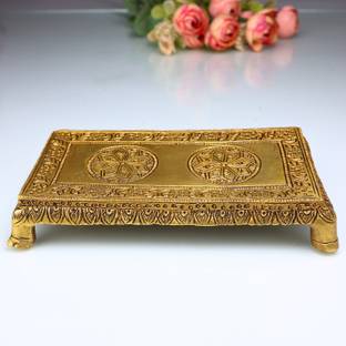 Bhunes Brass Pooja Table , Brass Chowki , Pooja Aasan , Brass Poja Chowki , Chowki Decorative Showpiece  -  3 cm