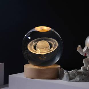 Gopz 3D Galaxy Crystal Ball Night Light with Color LED Base, Remote for Kids Decorative Showpiece  -  10 cm