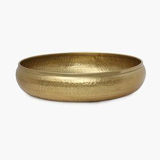 decormaster Round Urli Hammered Traditional Potpourri Bowl Handcrafted Metallic Gold Decorative Showpiece  -  7 cm